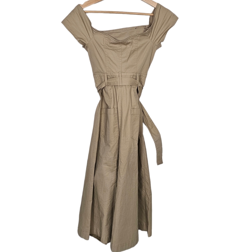 Marissa Webb Jensen Dress Midi Cotton Button Down Belted Tan Size XS - Picture 3 of 8